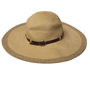 Wide Bill Paper/Polyester Blend Hat with Belt Accent,  1" Contrasting Color Brim